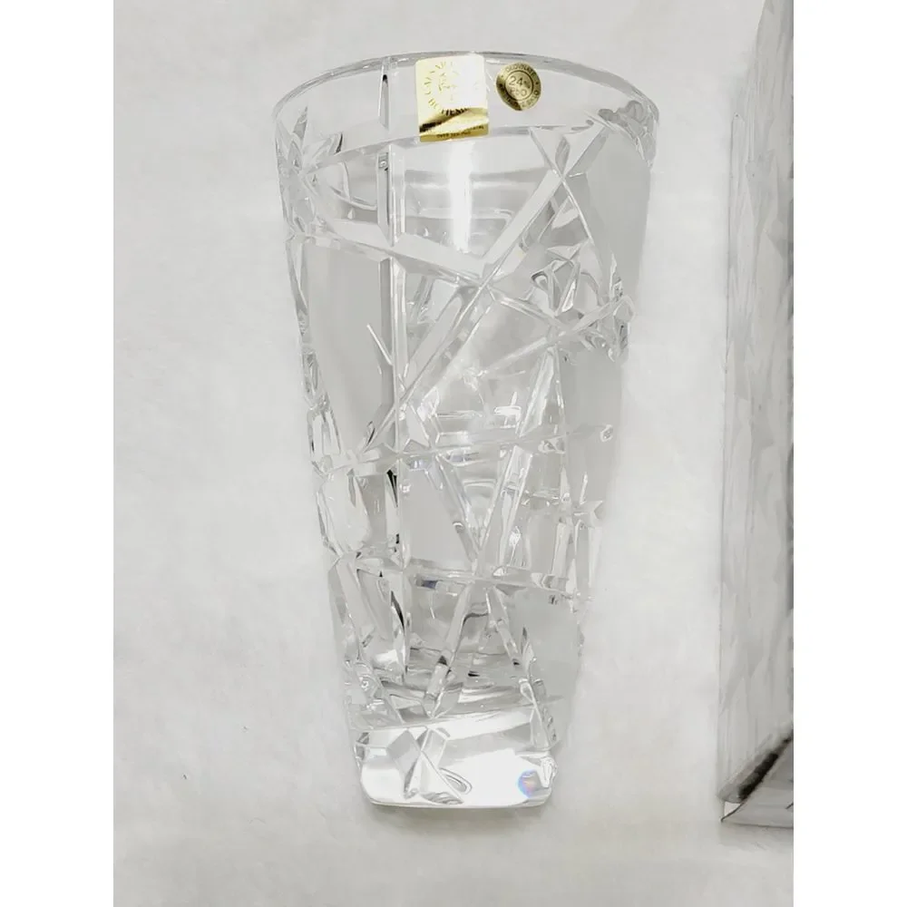 Caesar Crystal Bohemiae Hand Cut Lead Crystal Miter Vase 6.5" Karel Rosa Signed - Picture 3 of 13